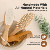 Baby Hair Brush Set for Newborns - Soft Goat Bristle Wooden Baby Brush and Comb Set Newborn Grooming Kit for Cradle Cap, Durable & Gentle, Boy, Girl Infant Essentials Care Kit Brush (Regular, Walnut)