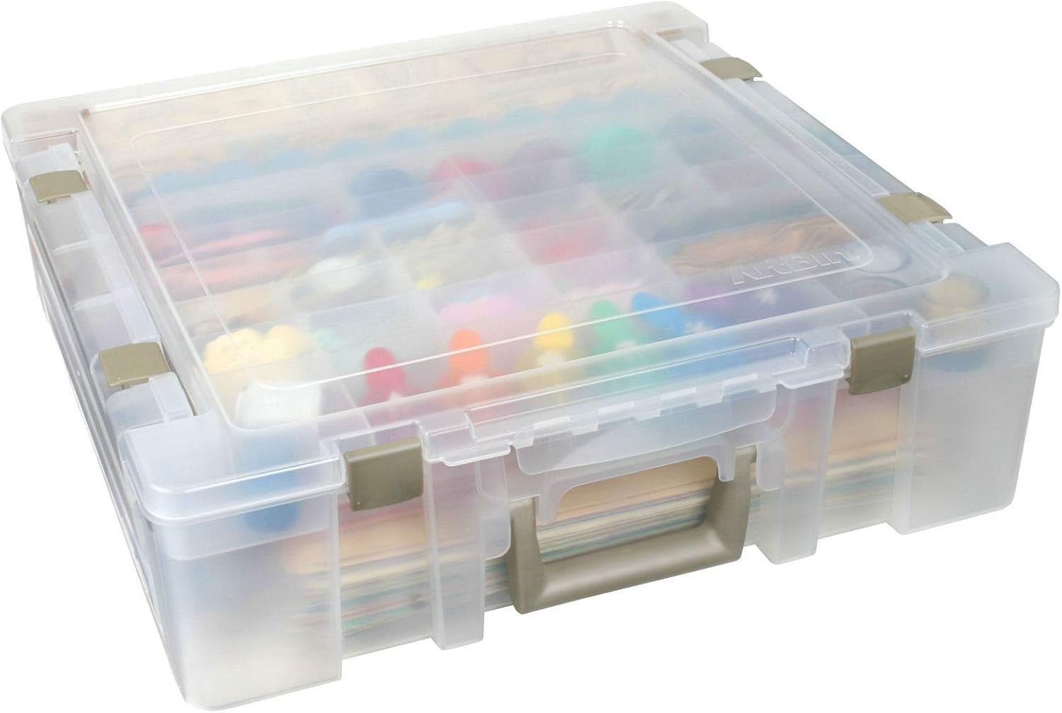 6981AB Super Satchel Deluxe Divided Base, Large Portable Art & Craft Organizer with Drawers, [1] Plastic Storage Case, Clear