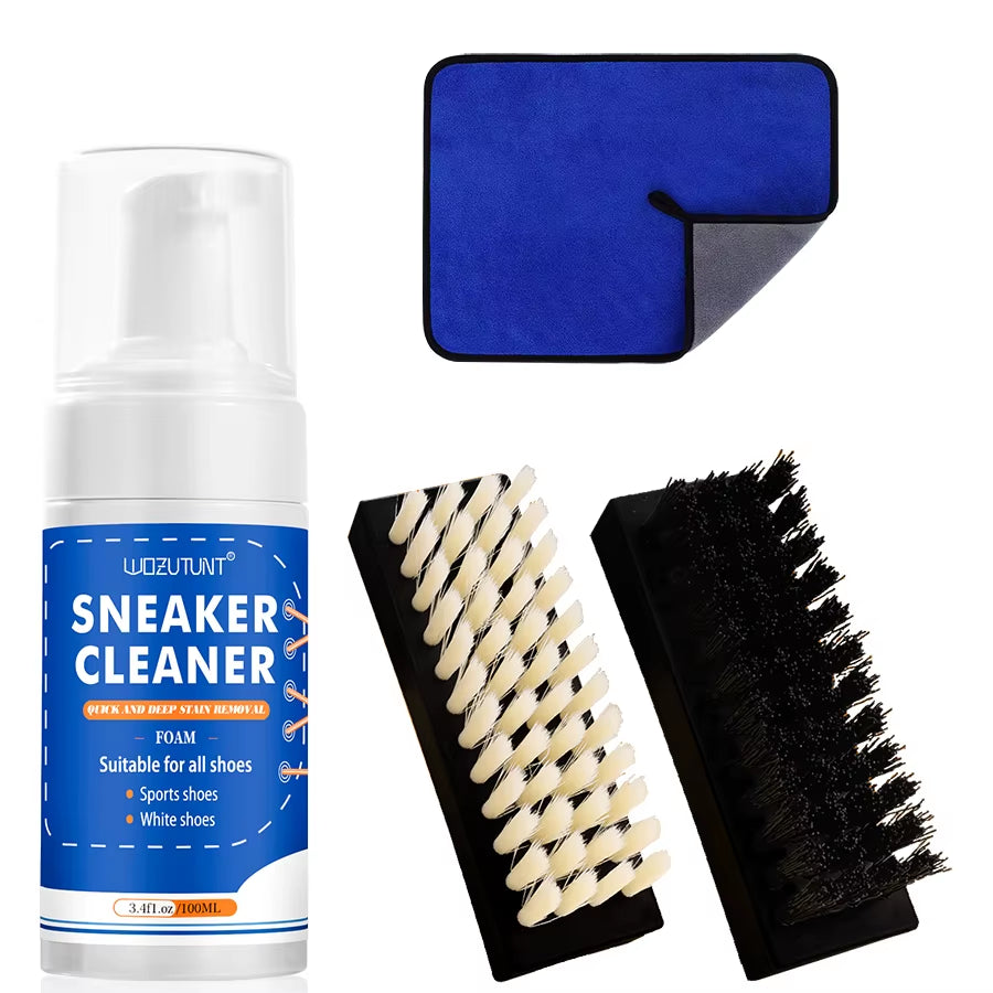 White Shoe Cleaner Kit for Sneakers Canvas Nubuck Suede Decontamination Sneaker Cleaner Foam with 2 Brush and 1 Towel Set