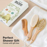 Baby Hair Brush Set for Newborns - Soft Goat Bristle Wooden Baby Brush and Comb Set Newborn Grooming Kit for Cradle Cap, Durable & Gentle, Boy, Girl Infant Essentials Care Kit Brush (Regular, Walnut)