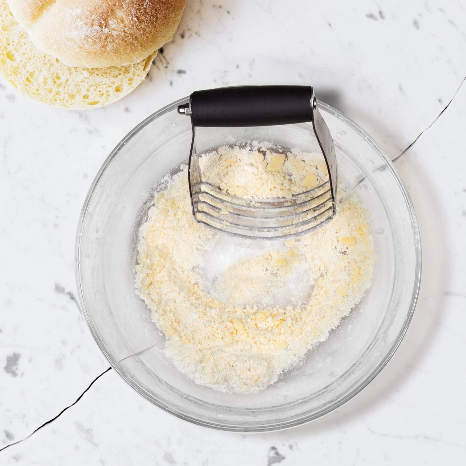 Pastry Shortening Blender Cutter,Stainless Steel Dough Masher for Butter, Biscuit,Baking, Kneading,Dough, Flakier and Fluffier Pie Crusts, Almond - Hand Kitchen Tool (1, Black)