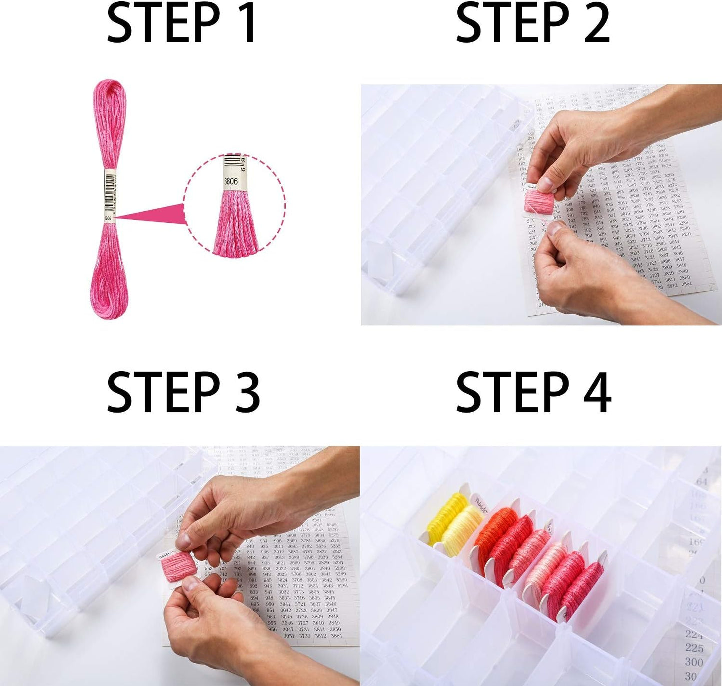 Embroidery Floss Organizer Box Tools with 62 Skeins Cross Stitch Thread Bobbin Winder, 1 Removable 24 Compartments with 50 Hard Floss Bobbins and Stickers for Craft DIY Embroidery Sewing