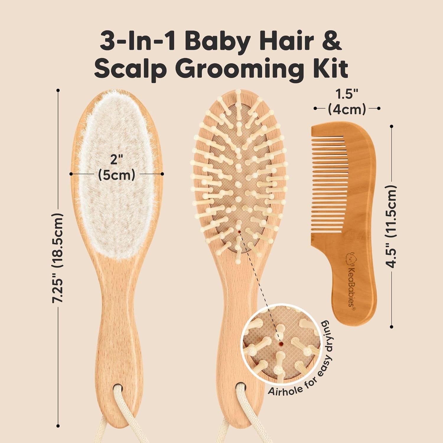 Baby Hair Brush Set for Newborns - Soft Goat Bristle Wooden Baby Brush and Comb Set Newborn Grooming Kit for Cradle Cap, Durable & Gentle, Boy, Girl Infant Essentials Care Kit Brush (Regular, Walnut)