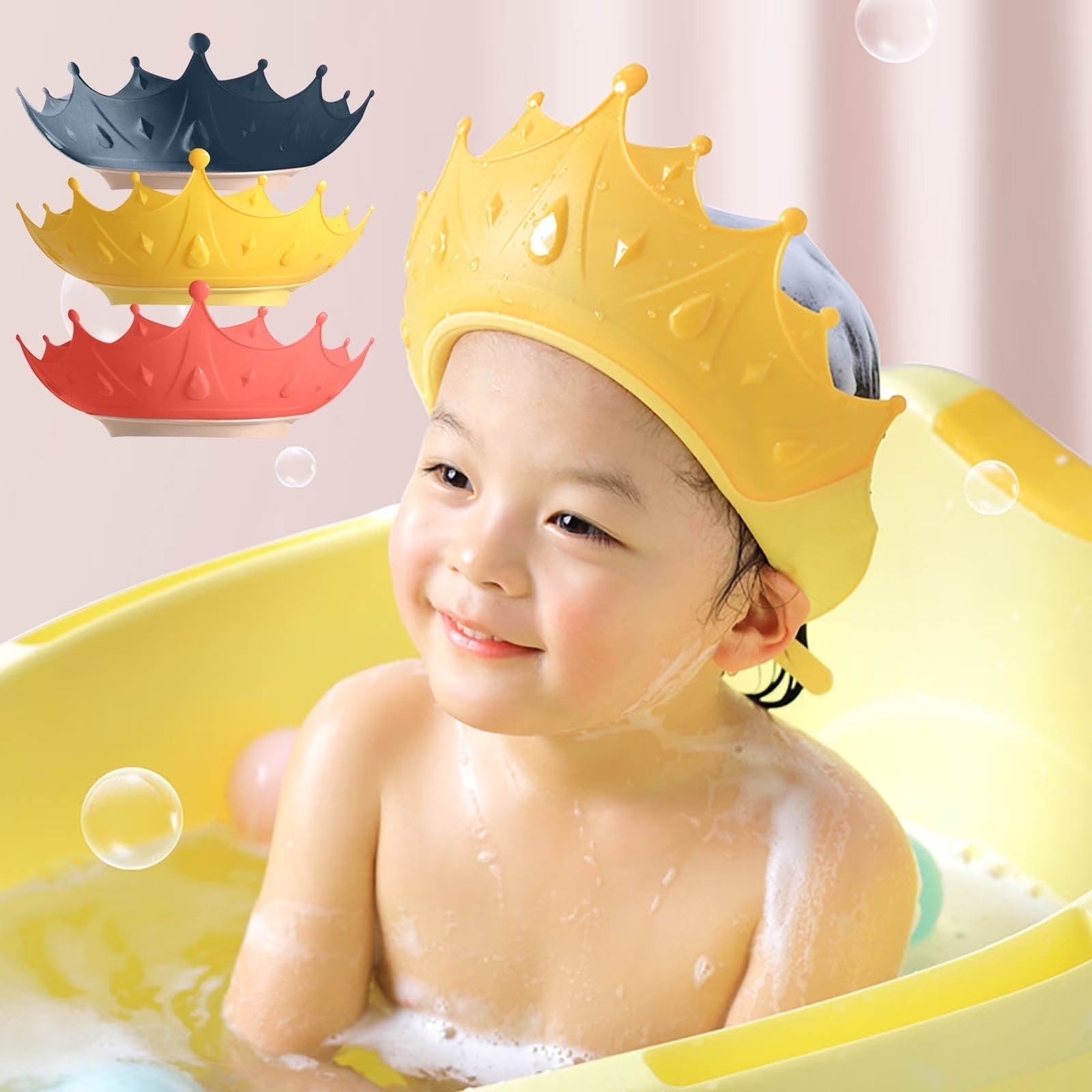 Baby Shower Cap Bathing Cap Soft Adjustable Visor Hat Safe Shampoo Shower Bathing Protection Bath Cap for Toddler, Baby, Kids, Children,Red