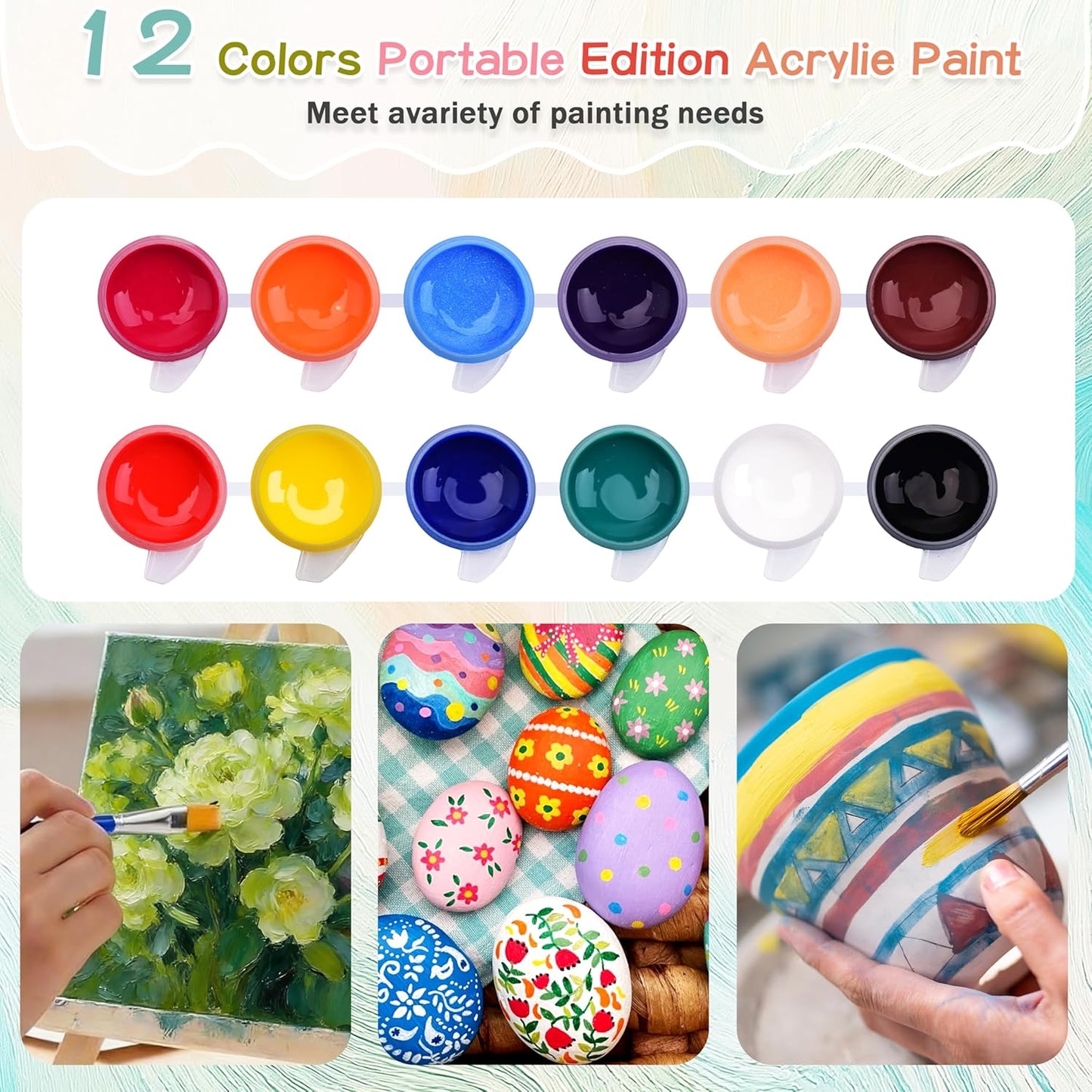 5 Pack 8X10 Inch Canvas and Easel Set, Sip and Paint Kit for Adults,Art Canvas Bulk with Easels Stands, Trays,Small Paint Brushes,12 Colors Mini Acrylic Paint Set for Couples,Kids and Party Supplies