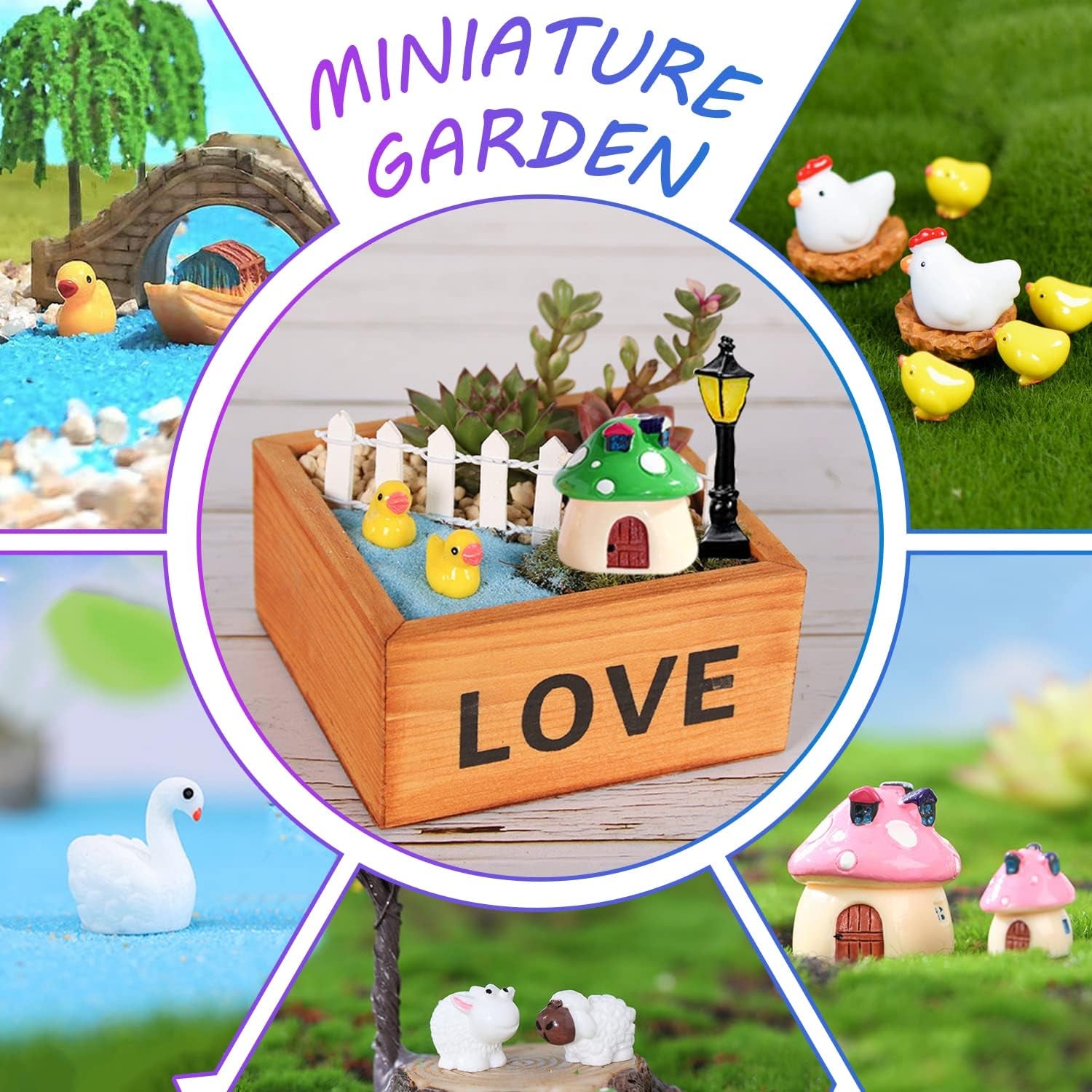 123 Pcs Fairy Garden Accessories Outdoor, Miniature Figurines, Decorations, Kit for Terrarium Supplies DIY Craft Decor