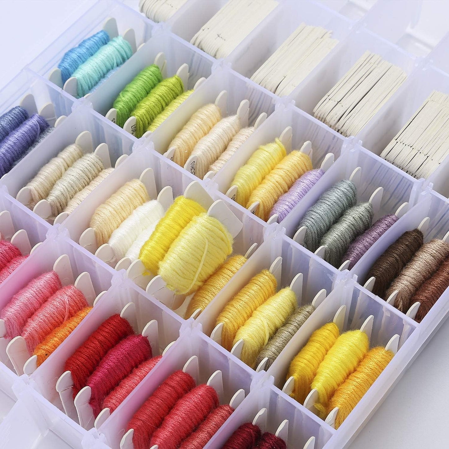 Embroidery Floss Organizer Box Tools with 62 Skeins Cross Stitch Thread Bobbin Winder, 1 Removable 24 Compartments with 50 Hard Floss Bobbins and Stickers for Craft DIY Embroidery Sewing