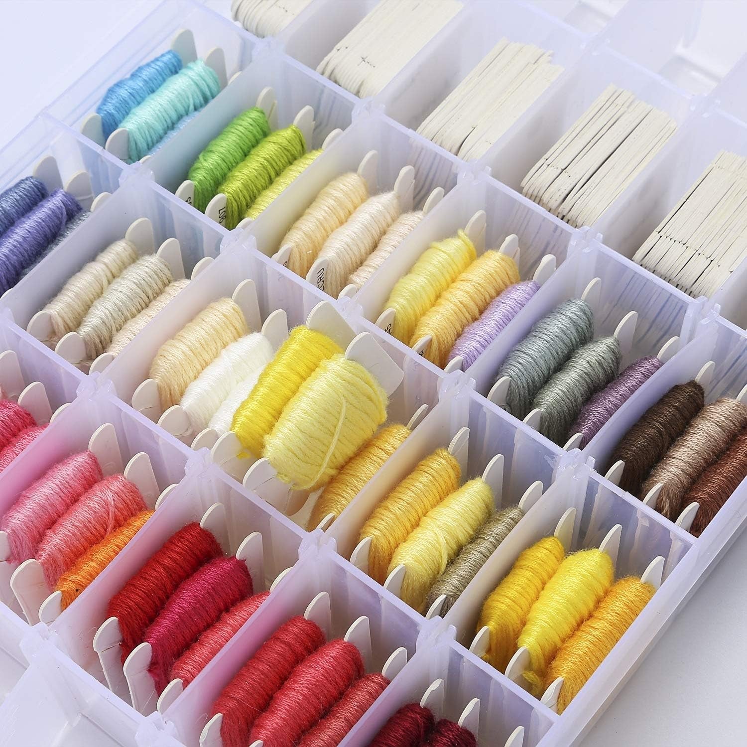 Embroidery Floss Organizer Box Tools with 62 Skeins Cross Stitch Thread Bobbin Winder, 1 Removable 24 Compartments with 50 Hard Floss Bobbins and Stickers for Craft DIY Embroidery Sewing