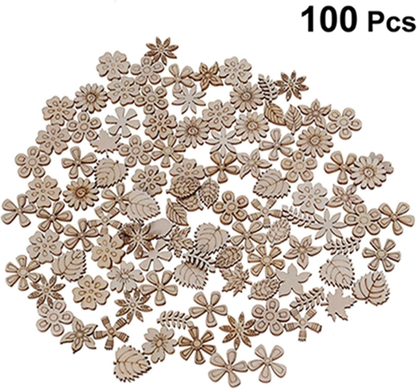 100 Pcs Unfinished Wooden Flower Wood Slice, Craft Supplies, Arts Crafting Accessories, DIY Craft Supplies, Leaf Pattern Wood Cutouts Pieces, Mini Wooden Handmade Decoration