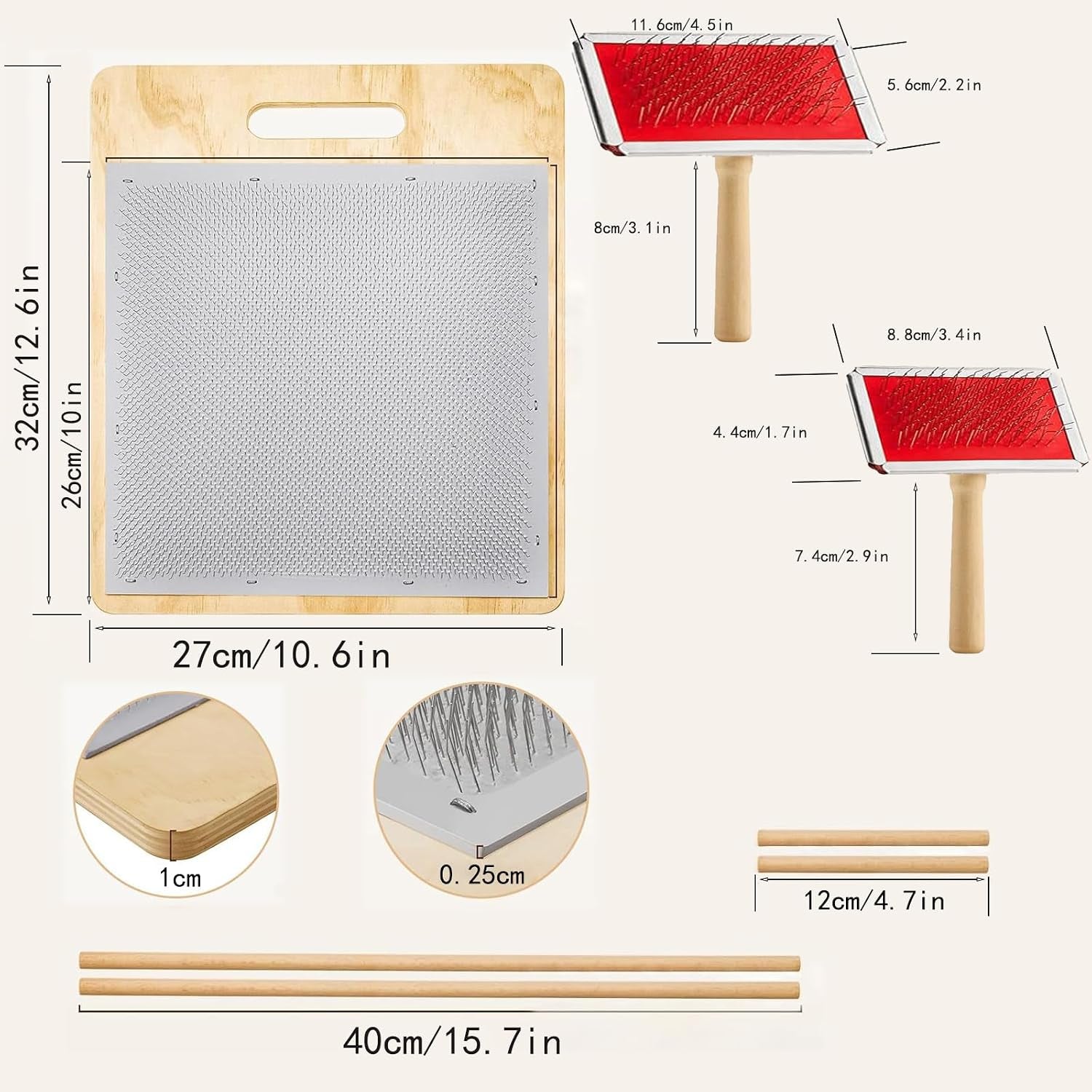 6PCS Wool Blending Board Carding Brush Set, Yarn Making Kit, 4 Wood Craft Sticks Two Brushes for Combing