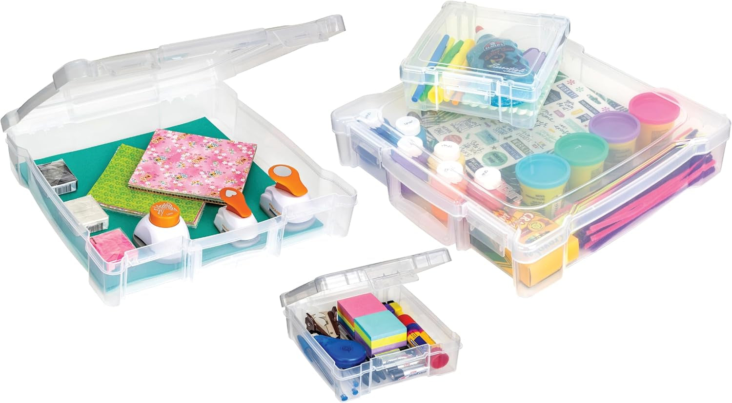 6913AB-2 Portable Art & Craft Organizer with Handle | 4-Piece Craft Storage Containers Set - Scrapbook Boxes | Durable Art Supply Storage Organizer for Crafting (2 Pcs 12X12 + 2 Pcs 6X6)