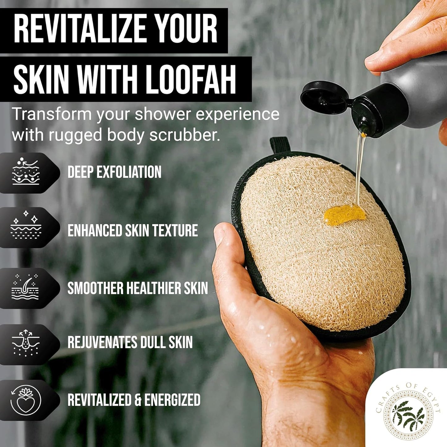 SERRENTO Natural Loofah Shower Body Scrubber for Men, Egyptian Luffa Sponge Exfoliating Loofah, Body Sponges for Shower, Hygiene Essentials, Bath Loofahs Scrubber Shower Tool - 2PCS Black & White Set