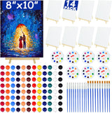14 Pack 8X10 Inch Canvas and Easel Set, Sip and Paint Kit for Adults,Art Canvas Bulk with Easels Stands, Trays,Small Paint Brushes,12 Colors Mini Acrylic Paint Set for Couples and Party Supplies