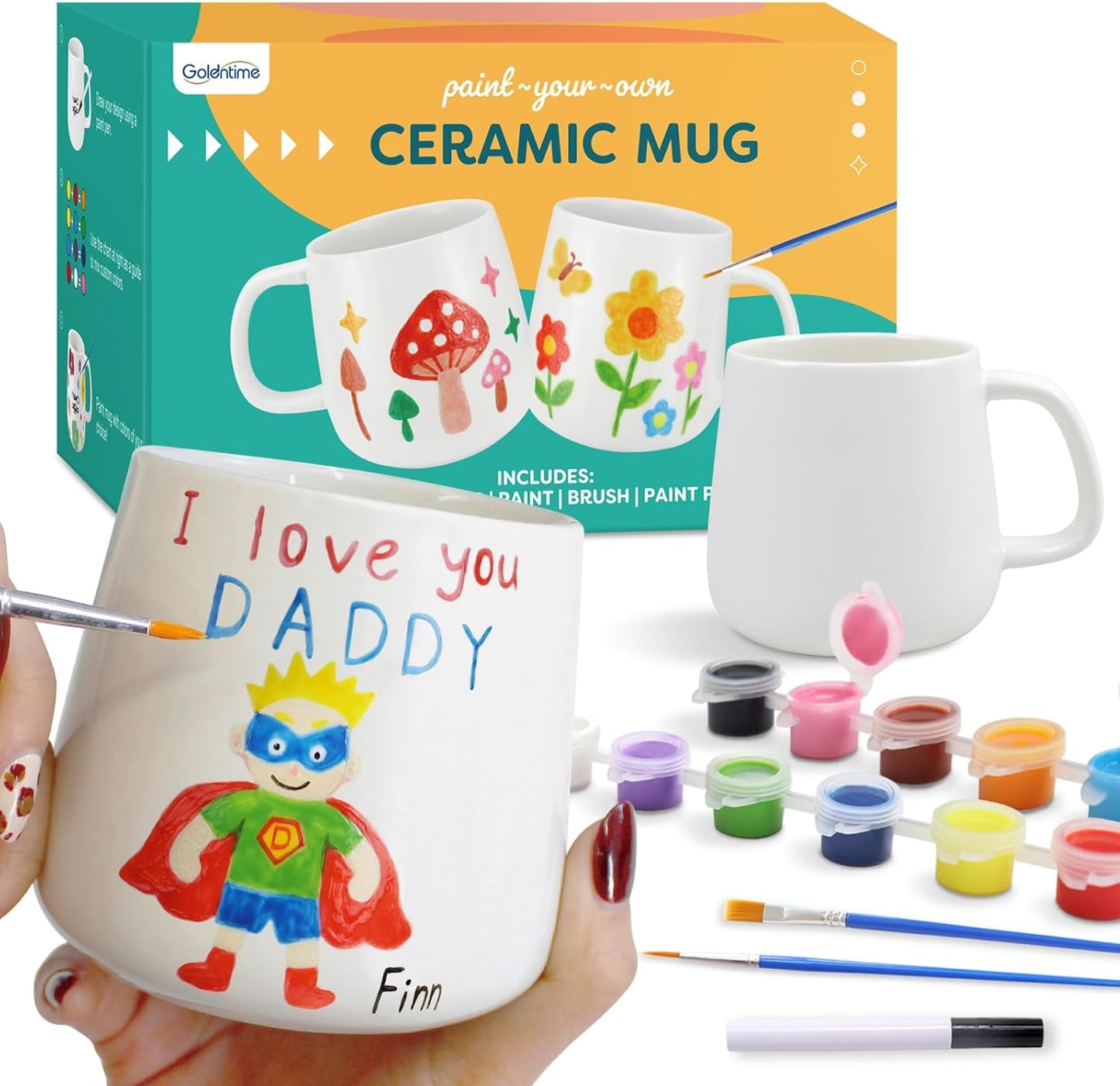 DIY Mug Painting Kit for Adults Kids with 2 Paintable Ceramic Mugs 12 Safe Paints, 2 Brushes & Ceramic Pen, Creative Crafts for Mother'S Day, Father'S Day & Valentine'S Day Gifts