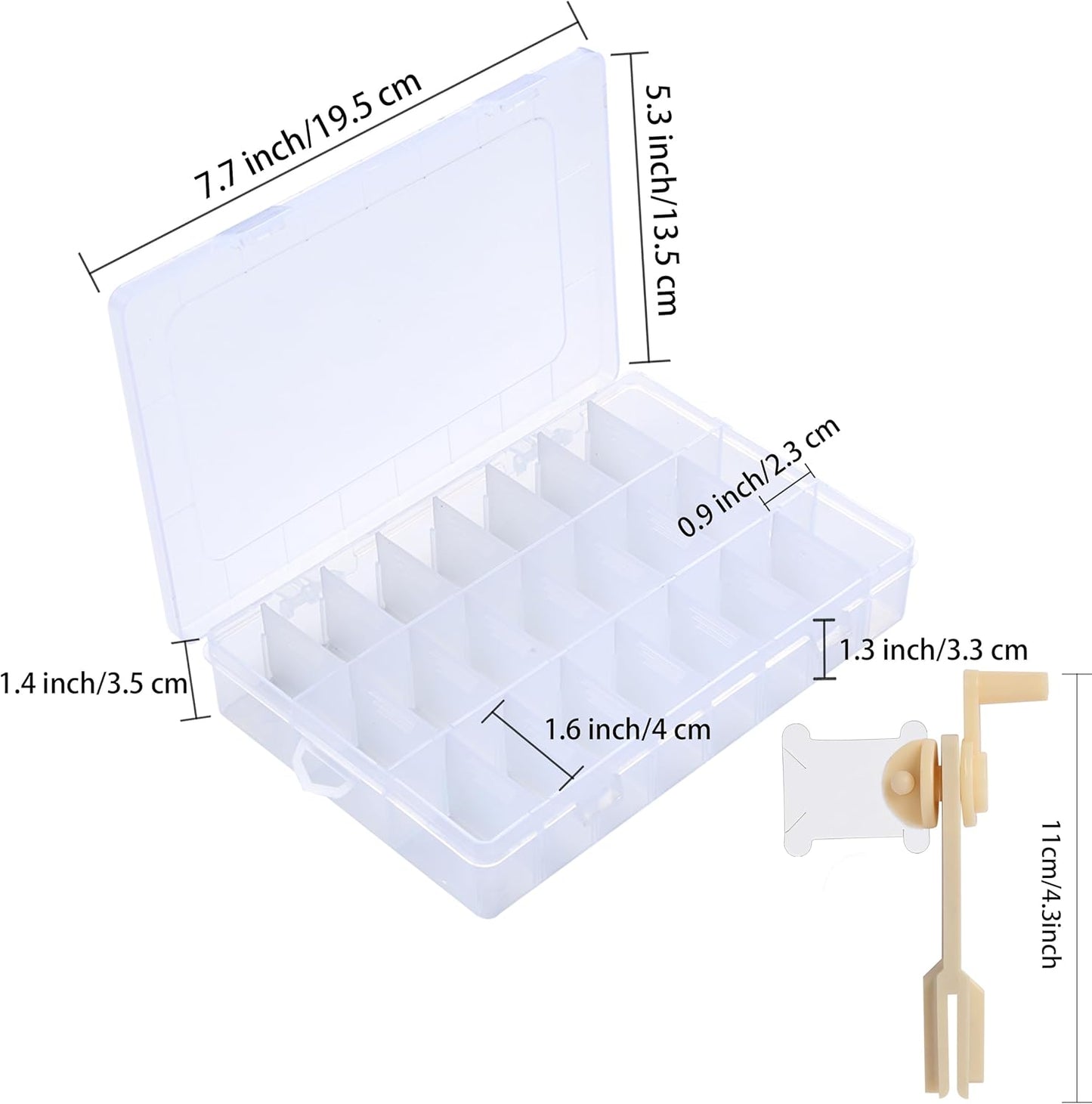 Embroidery Floss Organizer Box Tools with 62 Skeins Cross Stitch Thread Bobbin Winder, 1 Removable 24 Compartments with 50 Hard Floss Bobbins and Stickers for Craft DIY Embroidery Sewing