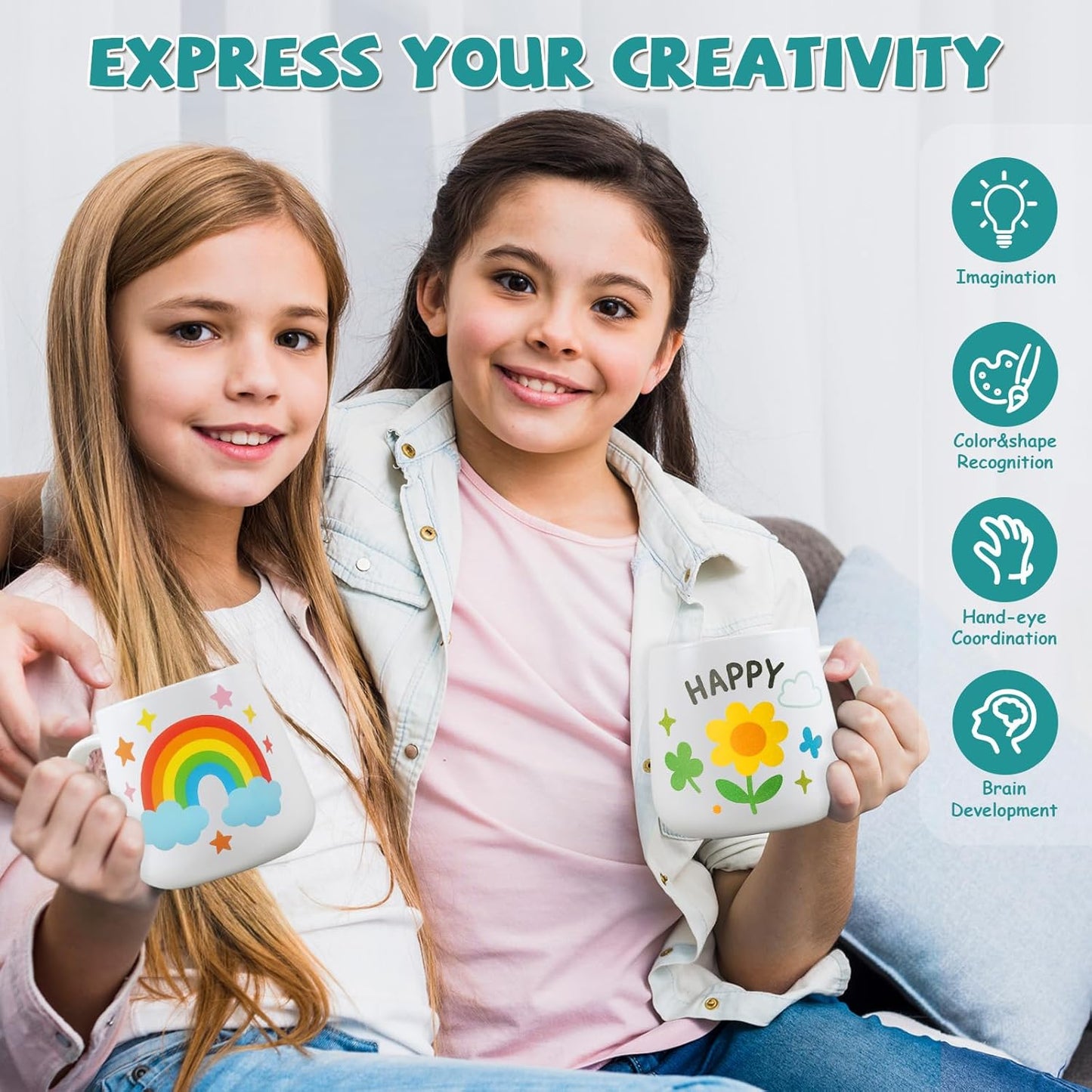 DIY Mug Painting Kit for Adults Kids with 2 Paintable Ceramic Mugs 12 Safe Paints, 2 Brushes & Ceramic Pen, Creative Crafts for Mother'S Day, Father'S Day & Valentine'S Day Gifts